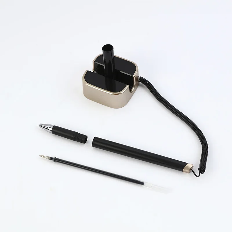 Hot Selling Desk Pen With Cable Fixed Hotel Bank Front Desk Signature Pen Office Neutral Pen 0.5mm With Printed Logo