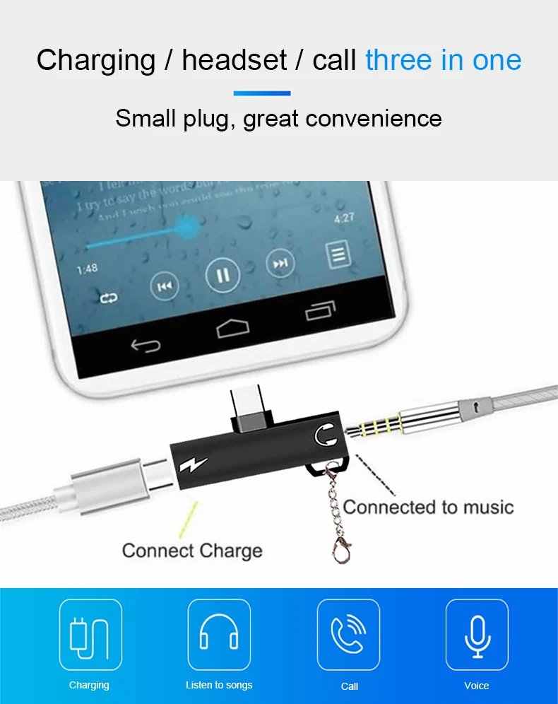 2 in 1 Type-c to USB c and 3.5mm earphone Jack
