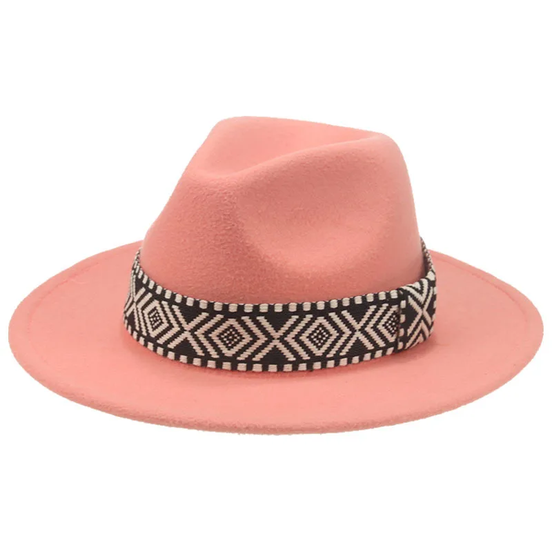 Spring autumn wide brim european american fedora hats national wind square ribbon festival performance fedora hats men