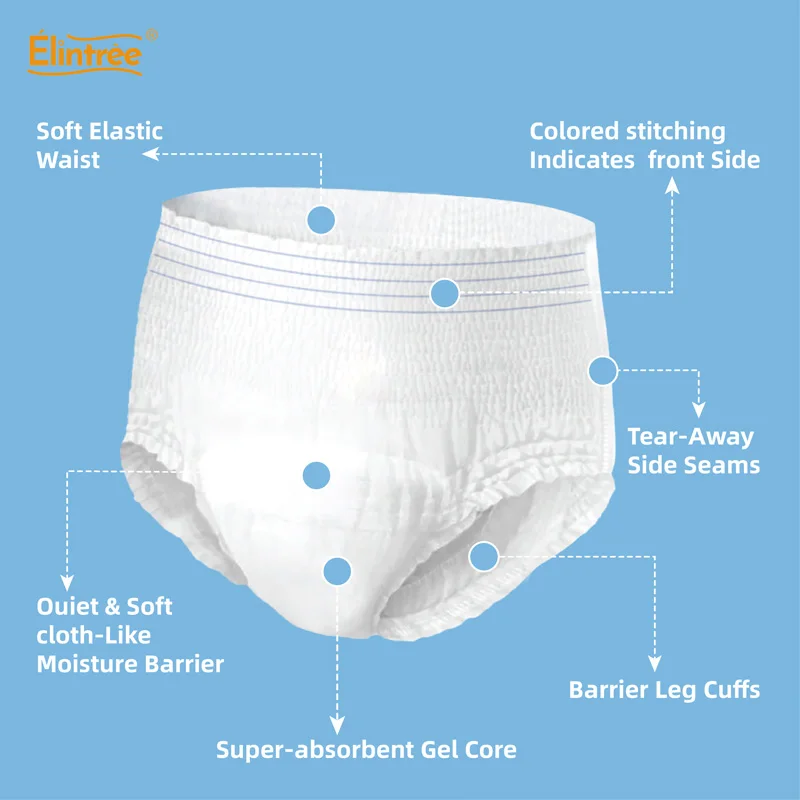 Elintree Oem Wholesale Leak Guard Sap Lock White Wearable Disposable Pull Ups Adult Diaper
