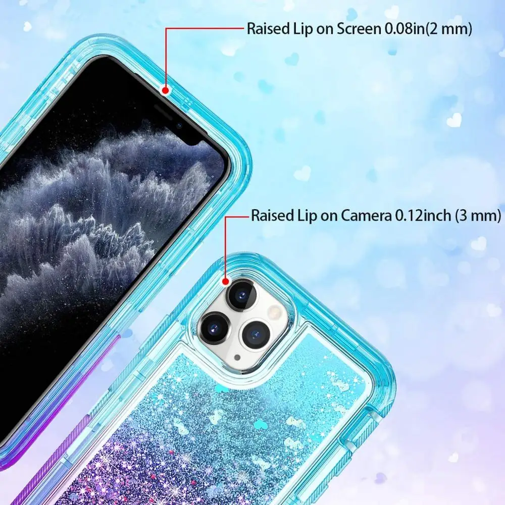  Чехол для iPhone 12 Блестящий сверхпрочный жидкий песок 3 в 1 Гибридный противоударный мягкий прозрачный резиновый нескользящий чехол