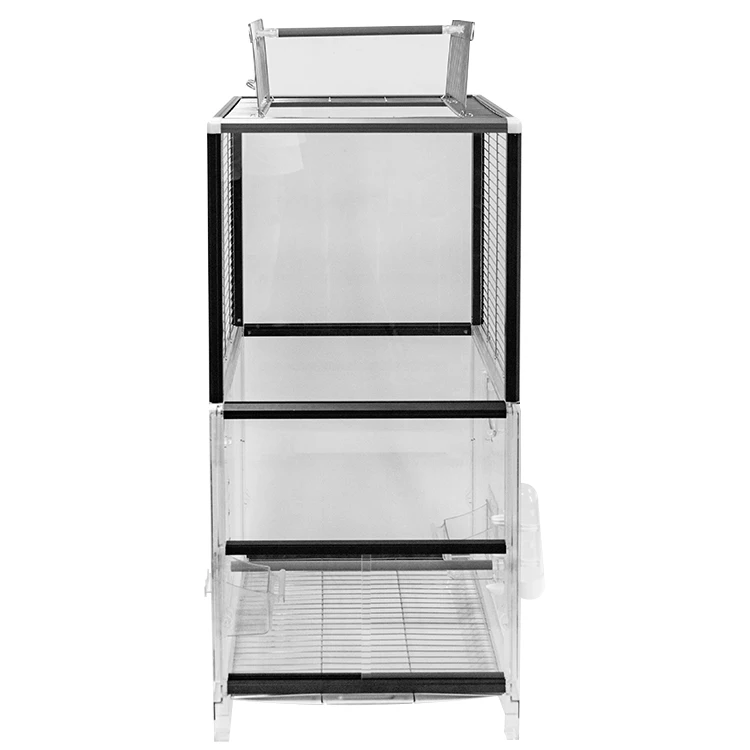 Double bird house foldable portable birdcage window bird feeders acrylic glass parrot cage stainless steel bird cages with stand