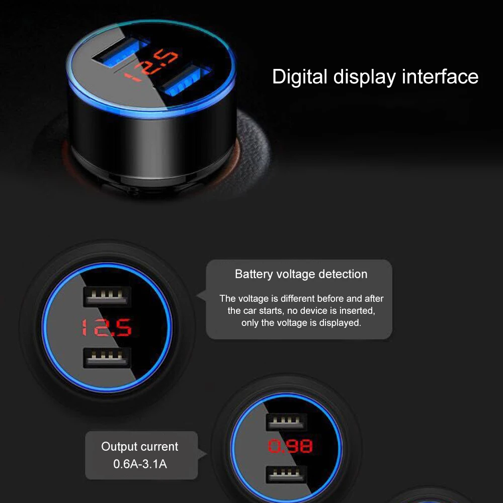 USB Car Charger 12-24V LED Digital Car Adapter Socket Quick Car Phone Charger With LED Lamp For IPhone Xiaomi 3.1A QC3.0