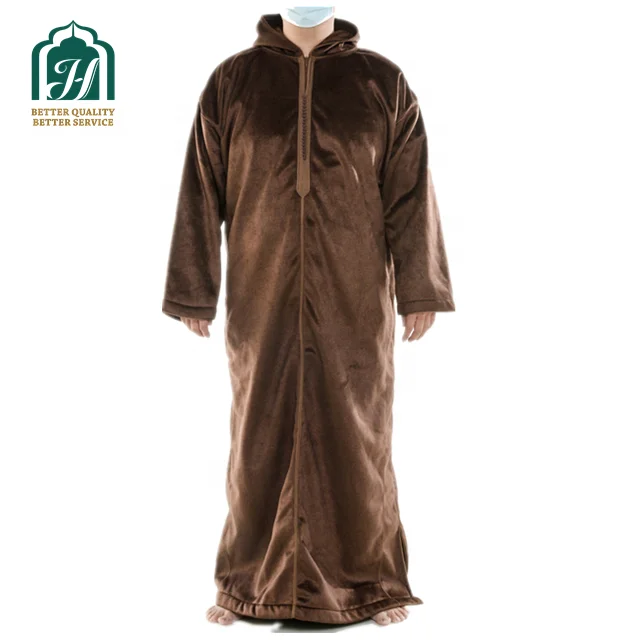 Wholesale Men Qamis High Quality Moroccan Jubbah Men Thobe for Winter thick Robe Mens Winter Abaya