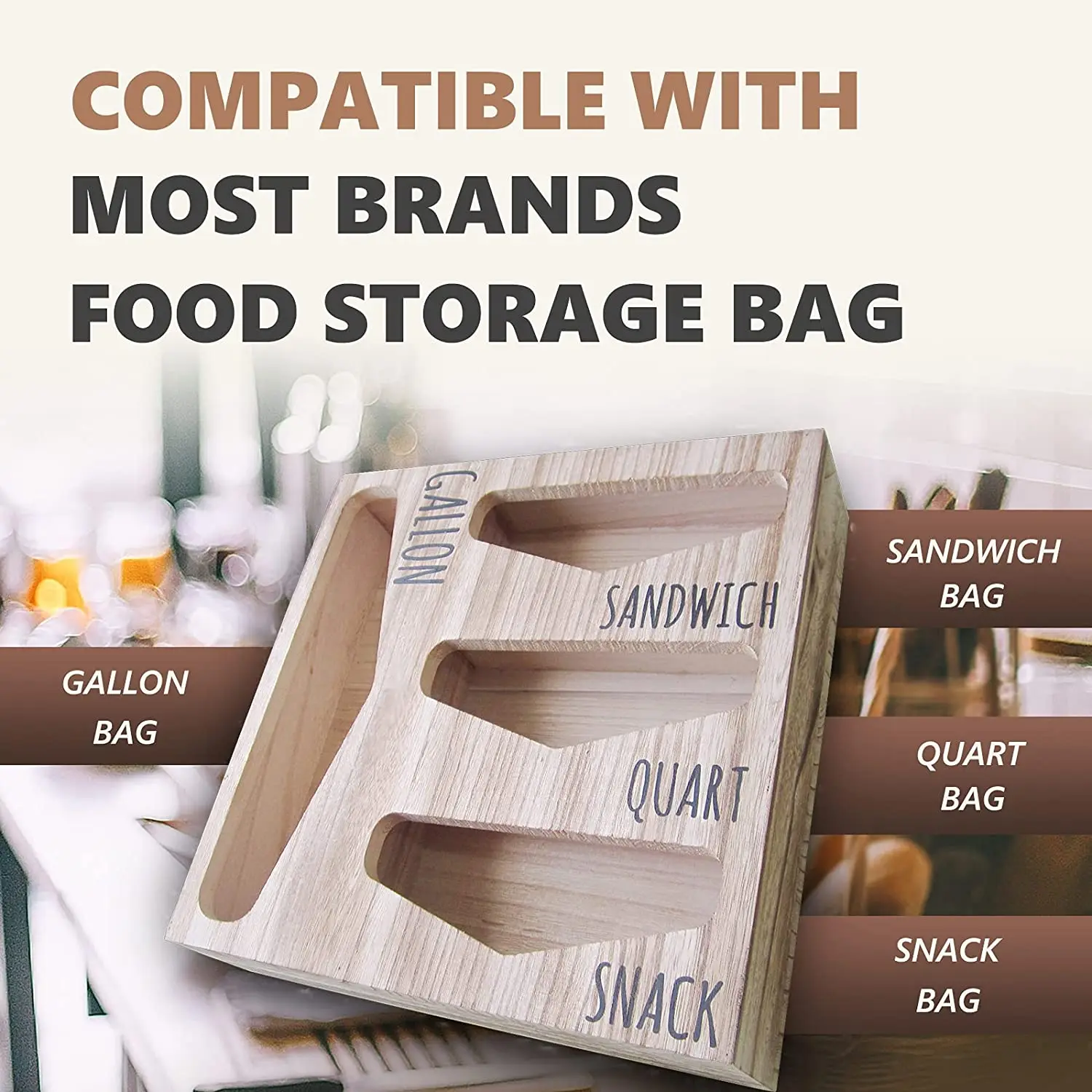 Vonssen Wood Kitchen Ziplock Baggie Dispenser Box for Drawer