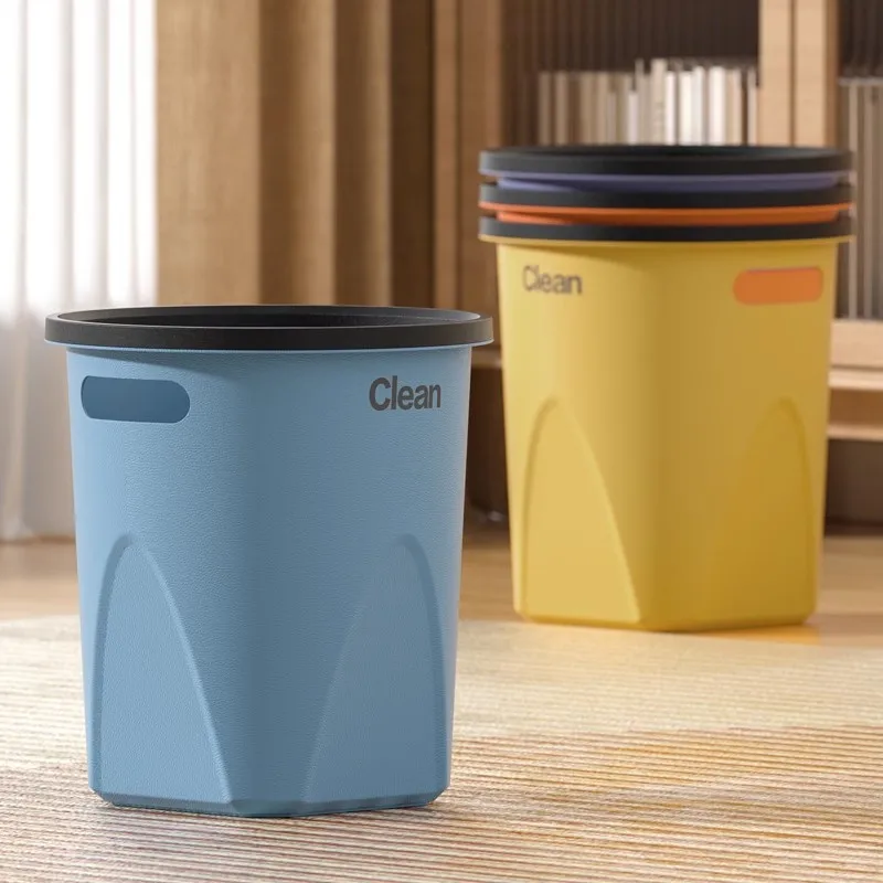 New product 10L plastic round hotel household kitchen garbage can lidless color paper basket with pressure ring