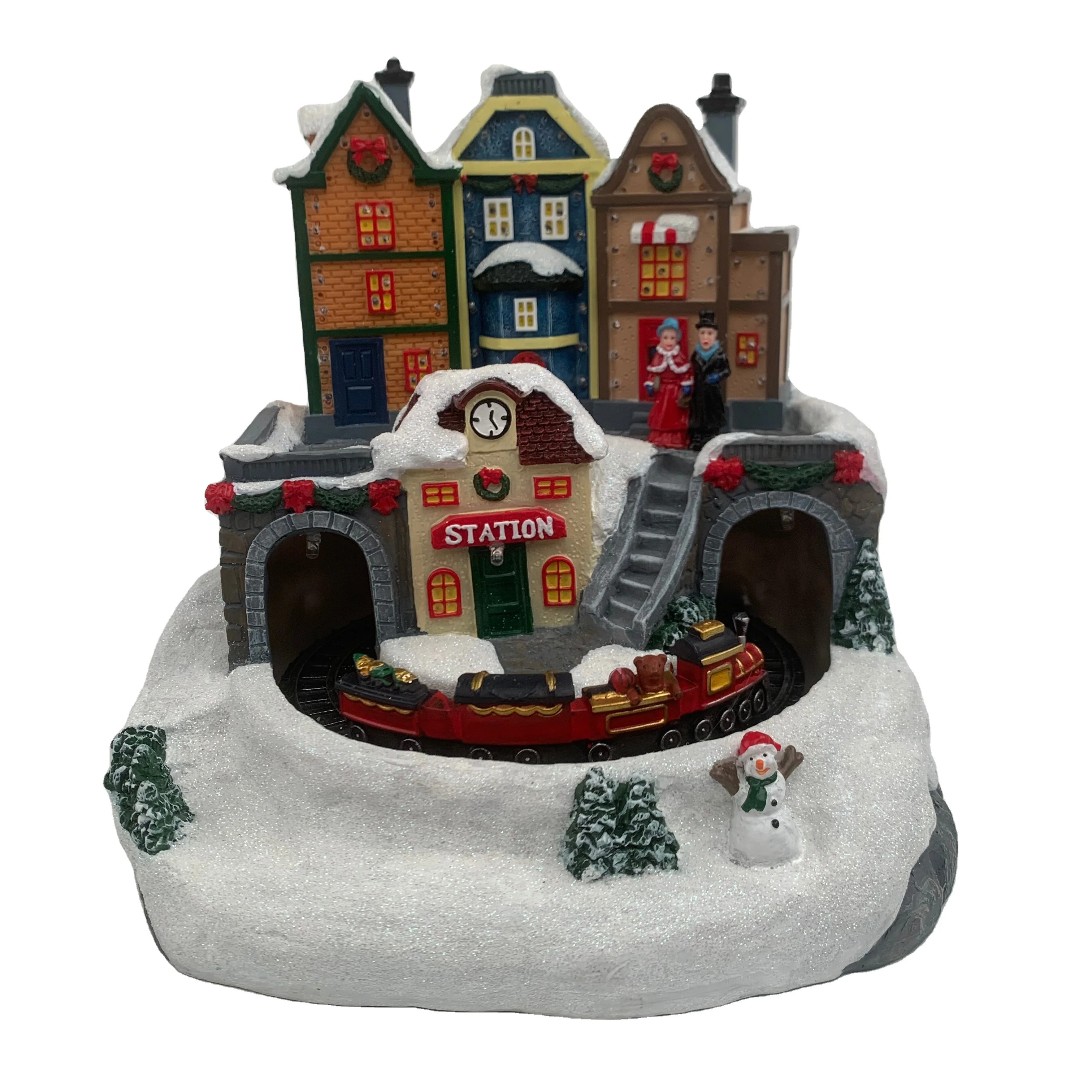 Customizable Mobile Mini Train Christmas Village Scene LED Music Resin Crafts