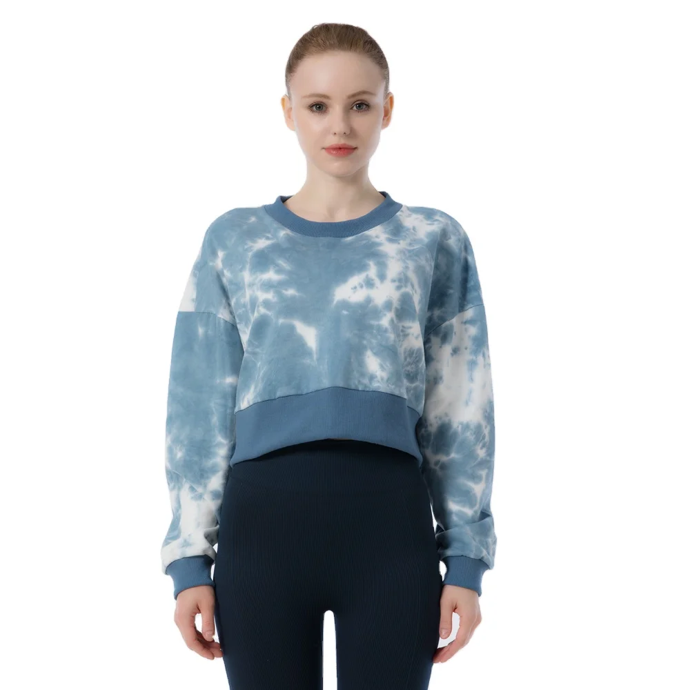 New  Tie-dyed Women  Sports Long  Sleeved Running  Fashion Workout Hoodie