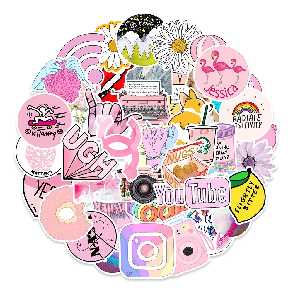 103 packs Custom Funny VSCO Stickers Aesthetic Laptop Cartoon Cute Cup Bike Sticker Book Waterproof Vinyl Stickers for Kids