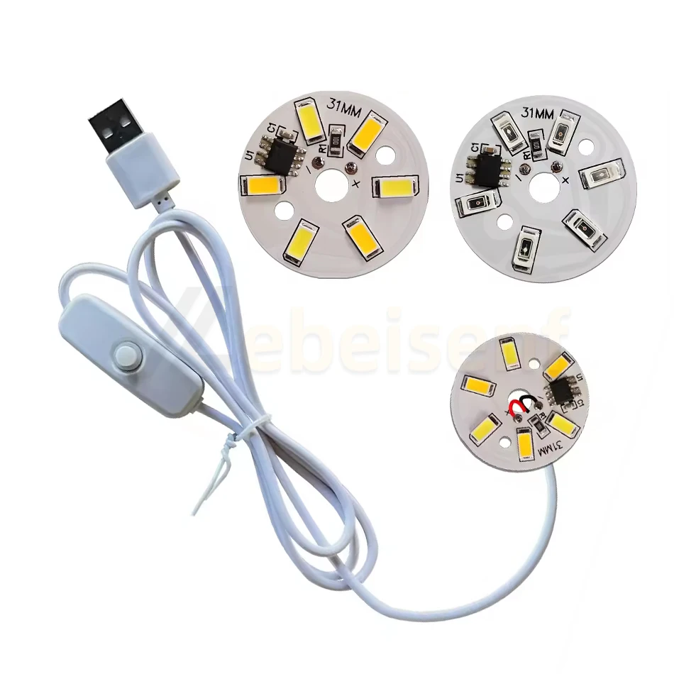 Round Dual Color LED Light Board Low Voltage CW WW Lamp Board 5V 1.5W+1.5W and USB Switch Cable Smart IC Switch Switchable Color