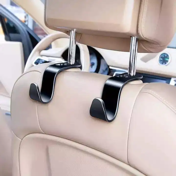 4-Pack ABS Plastic Durable Car Interior Accessory Vehicle Back Seat Headrest Hooks Hanger with Anti-Drop Clip Box Decoration