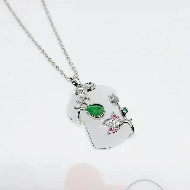 Cheongsam necklace female Jinyi jade white jade pendant Chinese style elegant temperament titanium steel clavicle chain
