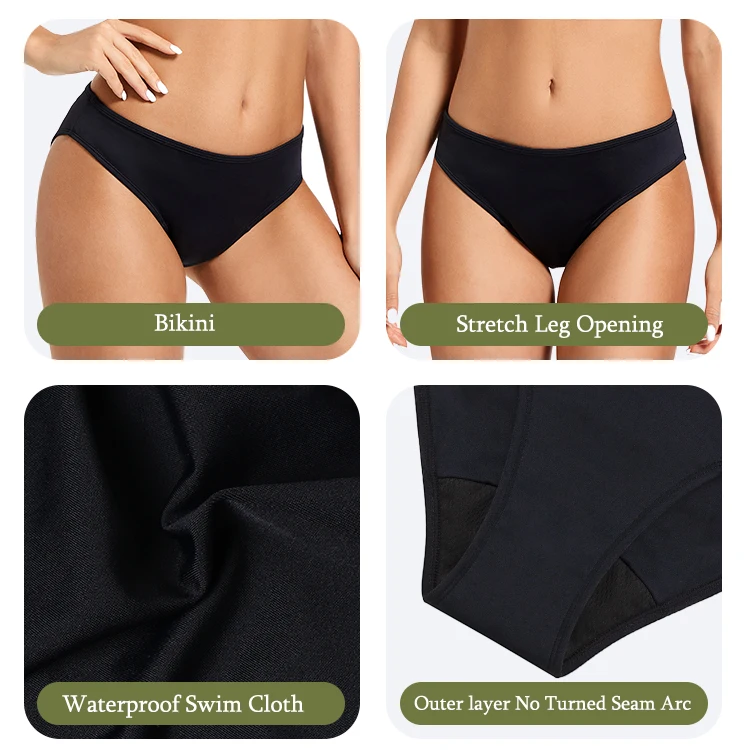 Wholesale Girls Black Fashion Leakproof Swimwear Brief For Women Menstrual Teen Period Swimwear Bottom