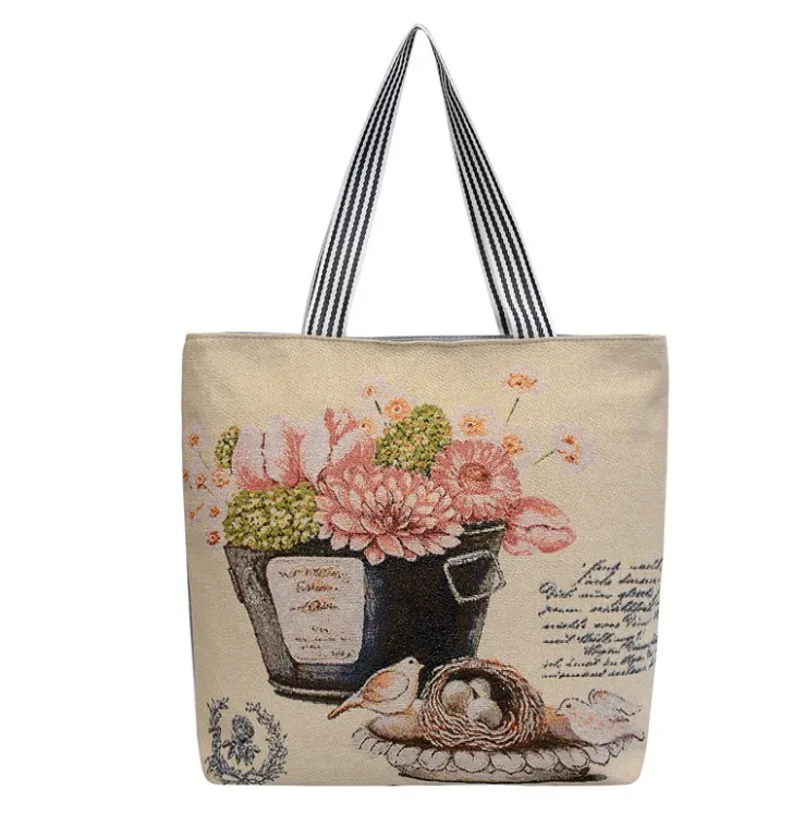 New gold silk cloth bag fashion retro leisure sunflower print canvas shoulder bag creative pattern ladies Tote bag