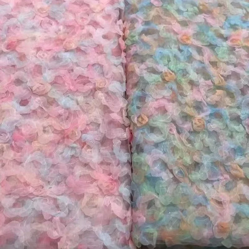 soft hand feeling  colorful dribbling embroidered net fabric doll dress  decoration children dress fabric