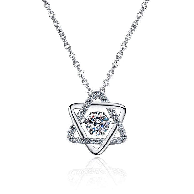MEDBOO Trendy Jewelry 925 Sterling Silver 0.50 Carat Round Moissanite Hexagram Pendant GRA Certificate Chain Necklace For Women