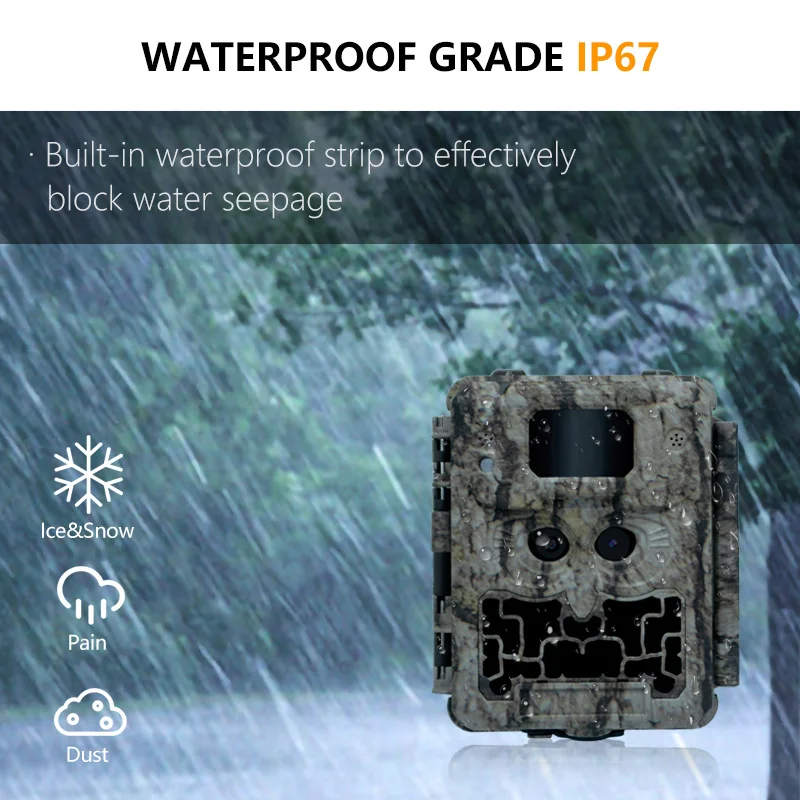 Dual lens hunting camera KW591 waterproof IP67 30MP 1080P 0.4s Trigger speed  night vison up to 512GB storage deer watching