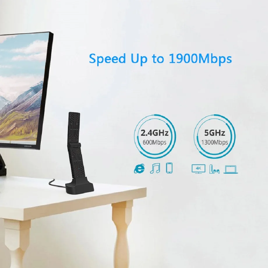 Factory Wholesale AC1900 Dual-Band USB 3.0 High Power Wireless Adapter