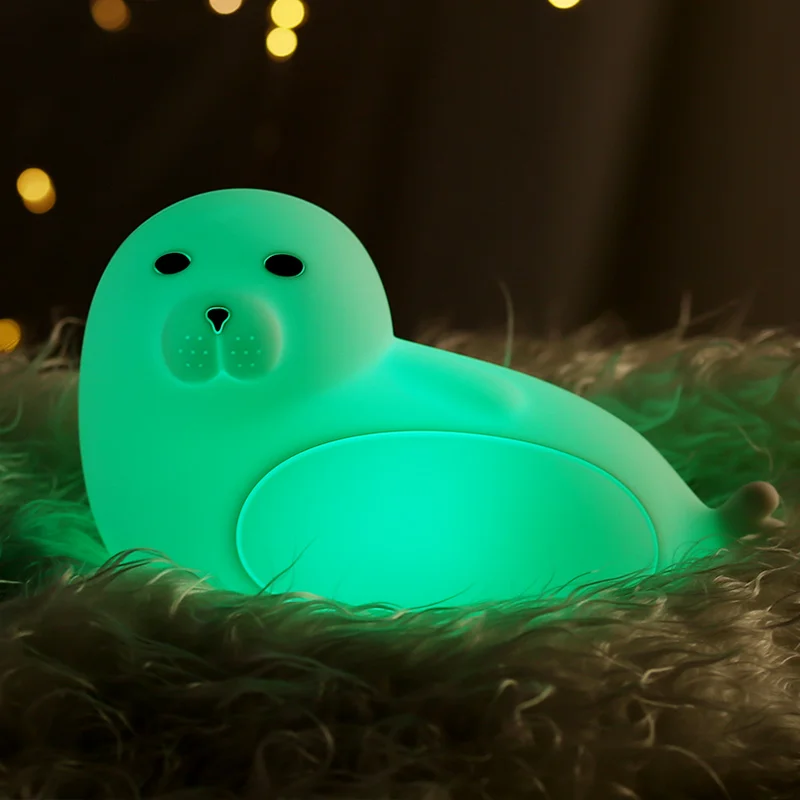 7 Color Soft Silicone Sleeping Lamp USB Rechargeable Smart Home Cartoon Sea Lion Night Light