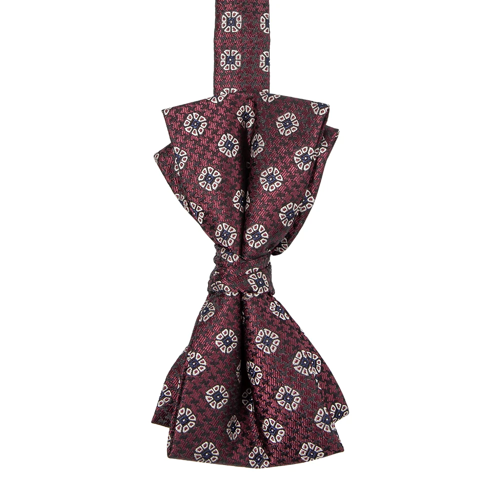 8pcs Wine Black Houndstooth Beige Flower Pattern Polyester Necktie Bowtie Pocket Square Flower Lapel Metal Pin Tie Bar Cufflink