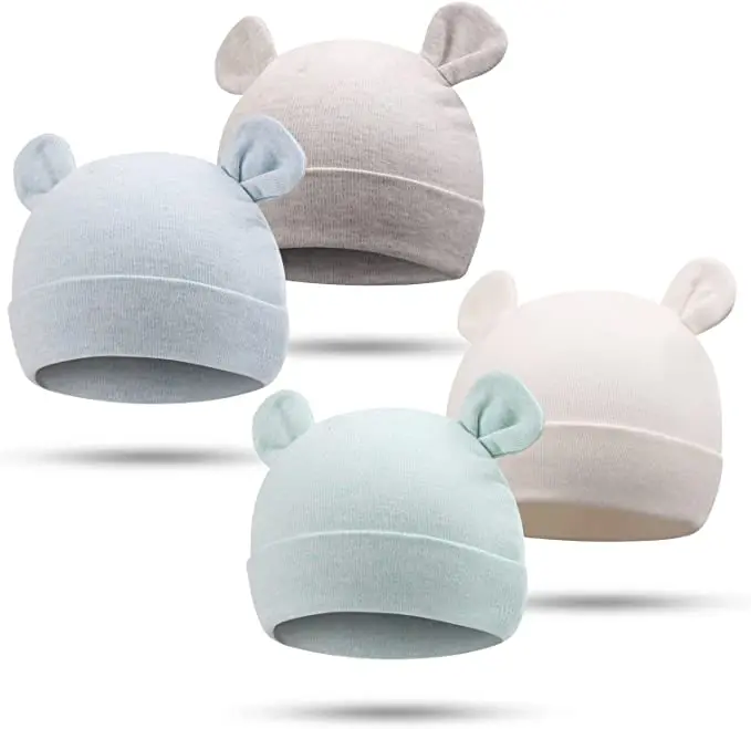 Wholesale newborn baby girls hospital hat caps cheap cute bear ear cotton baby boy beanie for 0-6months