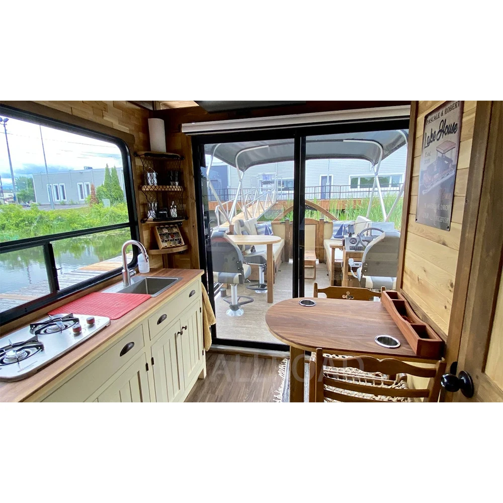 30FT Floating House Boat Aluminum Pontoon Houseboat On The Water