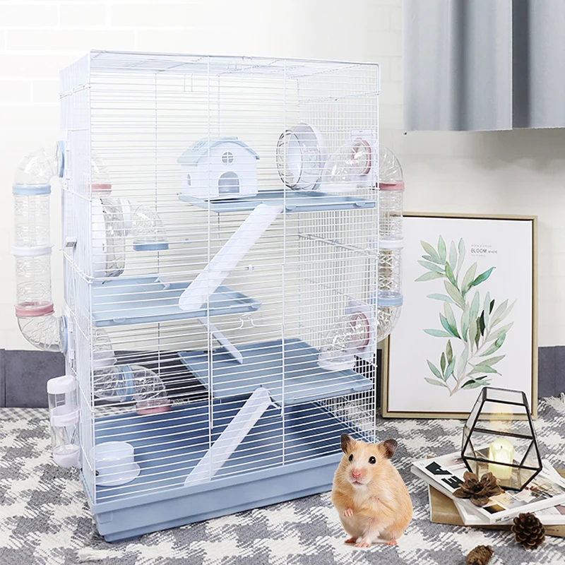 Wholesale Hot Sell 70cm large 4 story luxury plastic blue wire metal small animal pet ferret hamster house cage with accessories