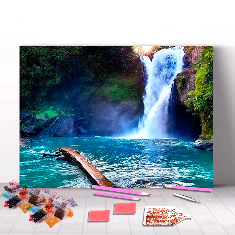
Art Wall Picture Landscape Rainforest Waterfall Diamond Embroidery Paintings For Living Room 
