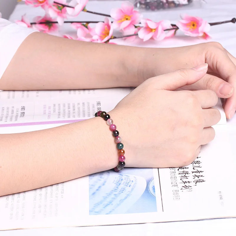 wholesale natural rock rainbow madical tourmaline beads bracelets crystal 8mm tourmaline Handmade Strand Stretchy Women Bracelet