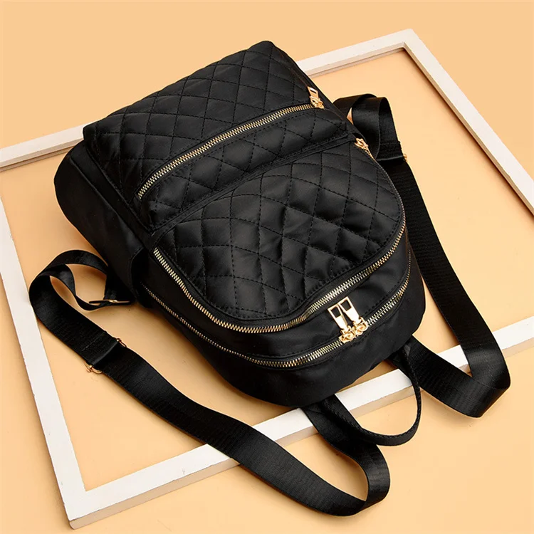 Waterproof Nylon Fashion Large Capacity Quilted Shoulder Back Packs Bag Women Travel Daily Use Soft Custom Design Backpack