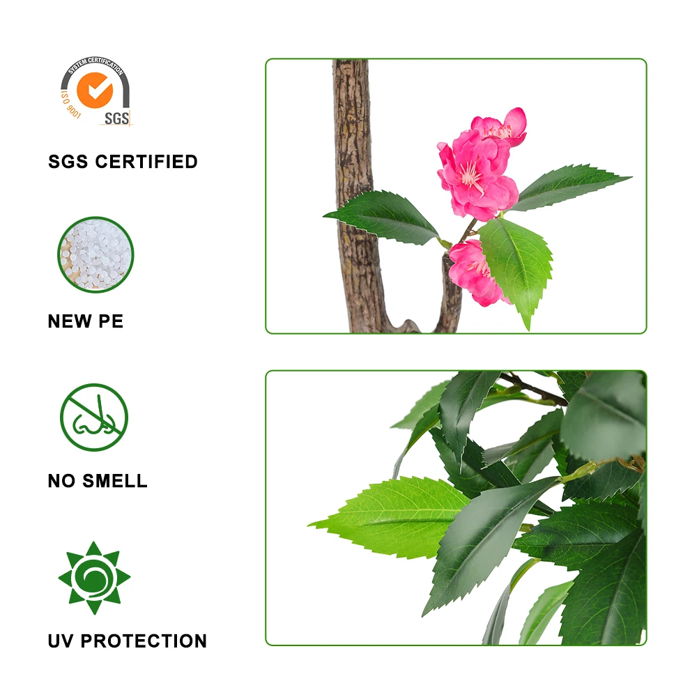 PZ-3-208 Manufacture Faux Silk Peach Blossom with Plastic Pot Artificial Flower Tree Bonsai