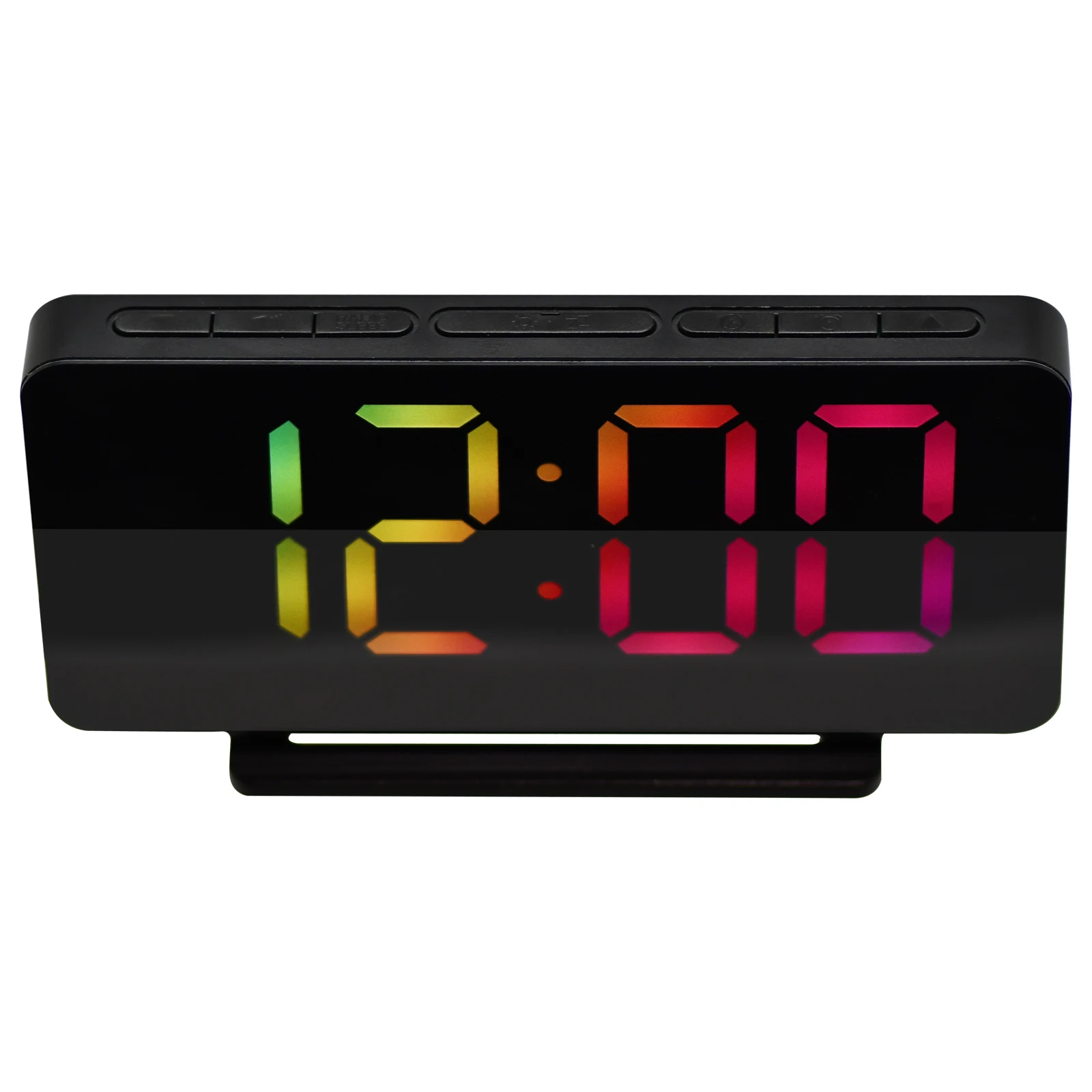 Double Alarm with Snooze  Radio Voice Adjustable LED  Time Memory Mirror Rectangle Colorful Display  Clock
