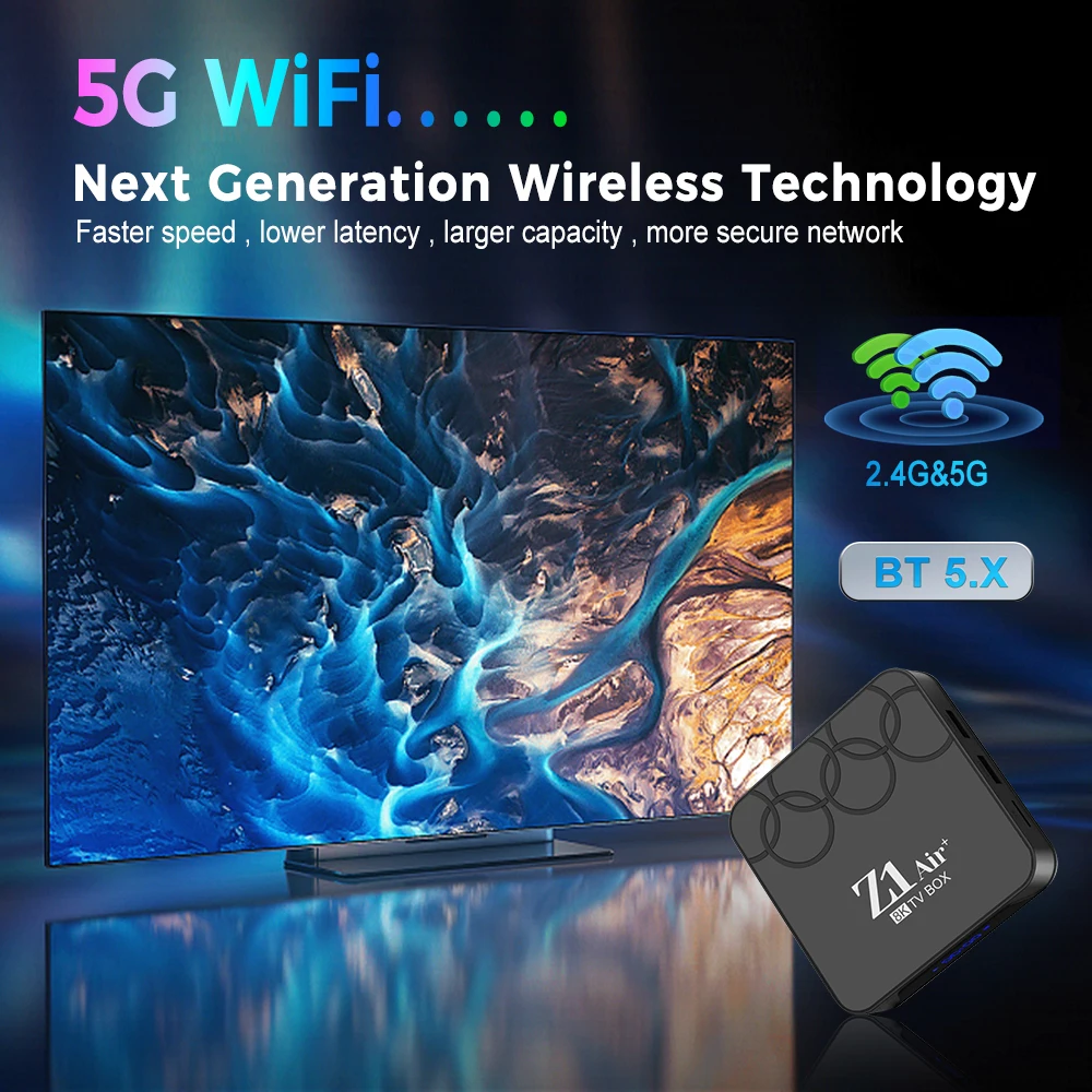 2024 новейший продукт Z1 Air + Android 10 приставка медиаплеер Allwinner H313 BT голосовой Пульт 2 ГБ 16 двойной 5G WiFi