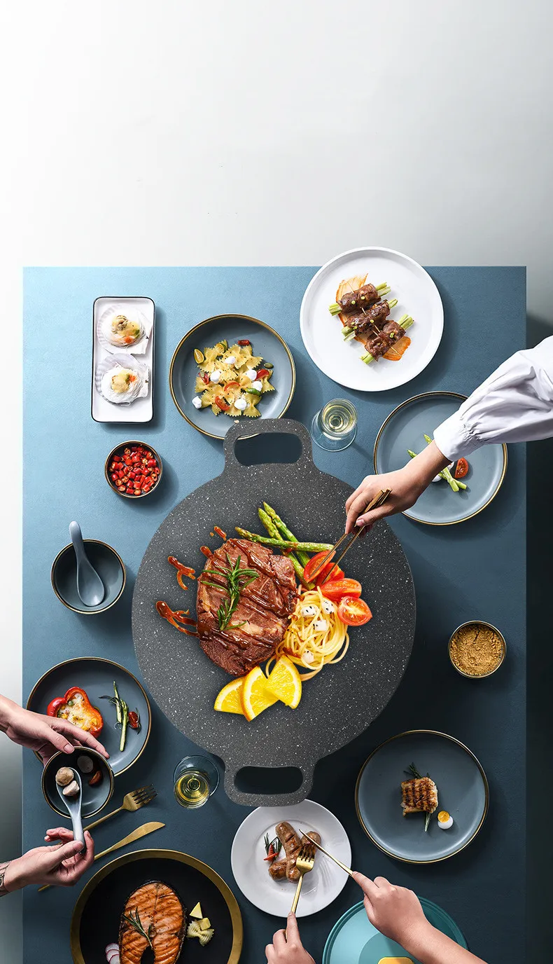 Indoor Outdoor Non-stick Wok,6 Layer Coating Round Griddle,Aluminium Bbq Grill Pan