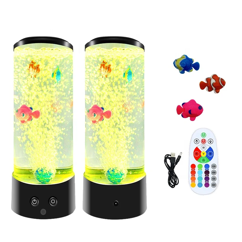 Bubble Fish Lamp with Remote Control, Moving Fish Aquarium Night Lights with Color Changing LED Light Novelty Gifts 50 12 15 0.5