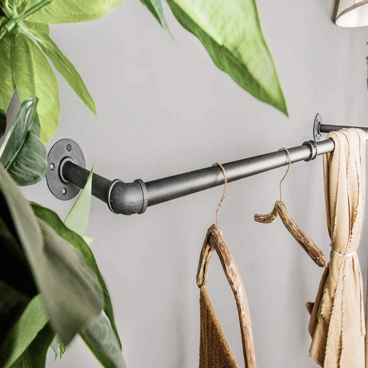 Китайская самодельная Черная Металлическая стальная железная двойная газовая труба В индустриальном стиле настенная стойка для одежды