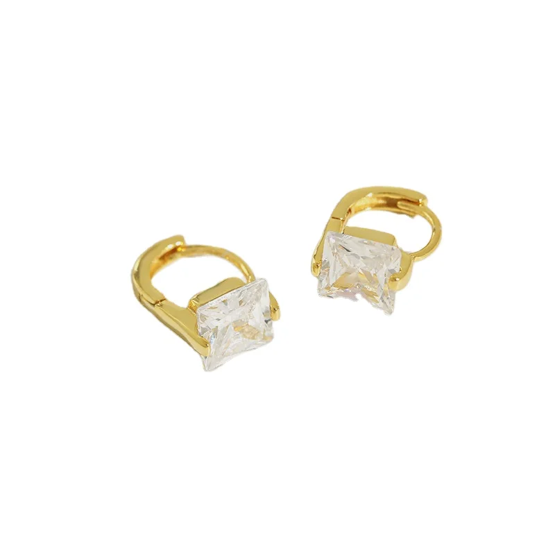 Custom S925 Sterling Silver Simple Geometric Square Zircon Earrings