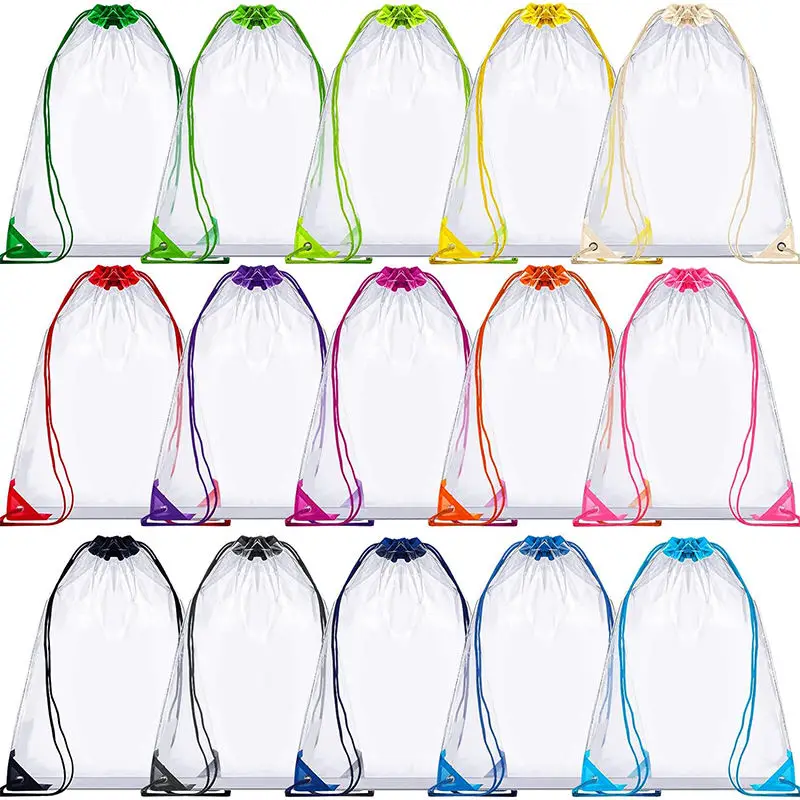 Custom Printing Logo Transparent Plastic Clear Drawstring Bag Waterproof PVC Drawstring Backpack for Stadiums Sporting Events