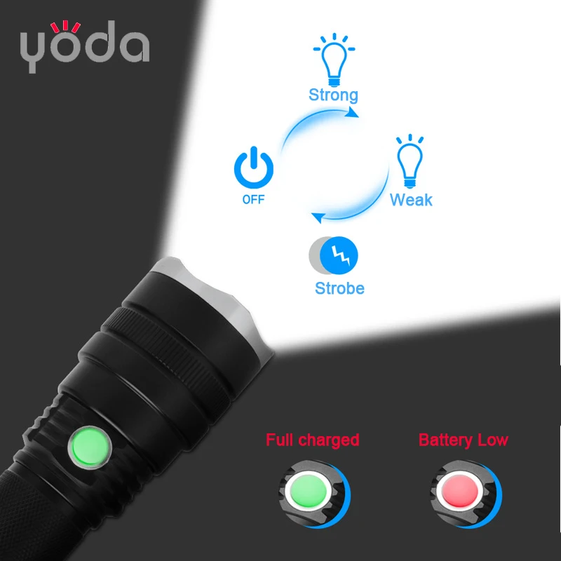 26650 lithium battery  zoomable adjustable usb rechargeable 2000 lumen 1000m high power super bright xhp50 flashlight