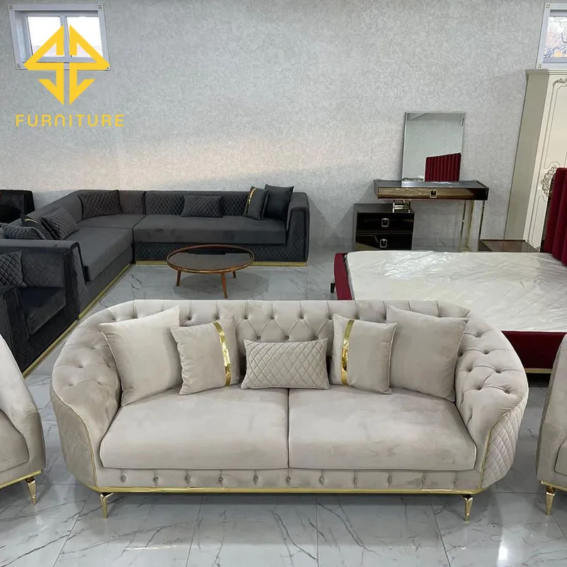 2022 New Collection Living Room Furniture 1+3 Person Sofa Club Chair with Velvet Seat and Metal Legs