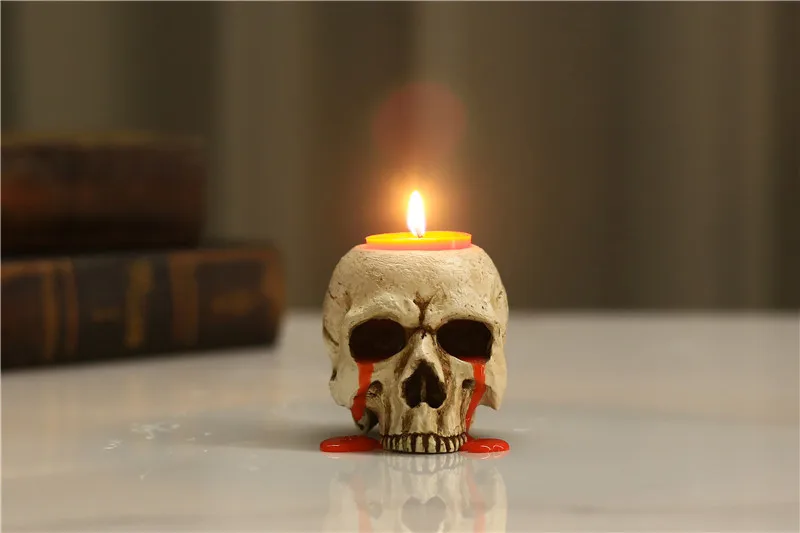 High Quality Environmentally Friendly Resin Skeleton Candle Holder Container For Halloween
