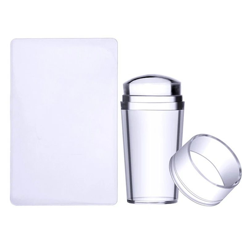 Jelly French Nail Art Stamper Set,Clear Silicone Stamping with Scraper,No Misplacement for DIY Nail Decor Tools Kits