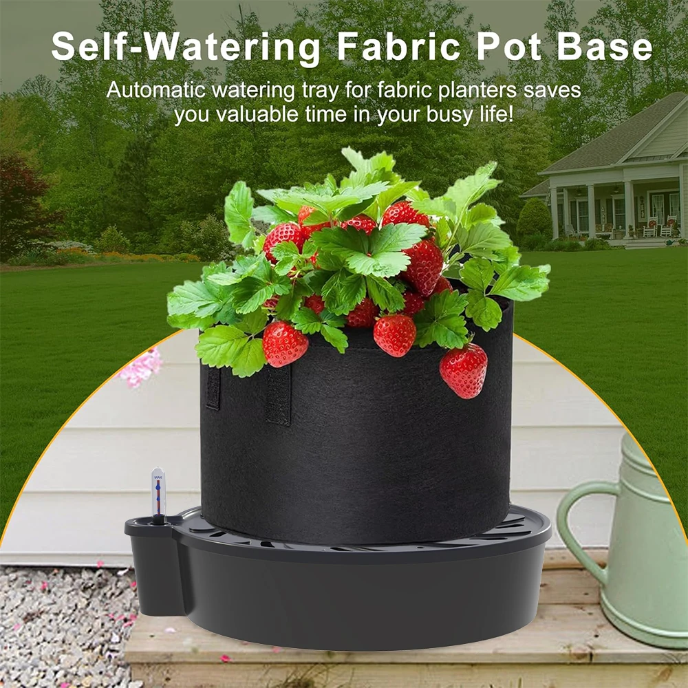 Outdoor Garden Self-Watering Fabric Pot Base PP Plastic Elevated Plant Saucers with Water Level Indicator for Indoor Grow Tents