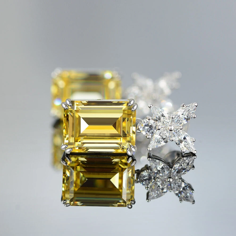 CAOSHI Jewelry Yellow Rectangle Pendant Earrings for Women Fashion Design Engagement CZ Crystal 925 Silver Plated Drop Earrings