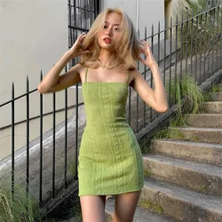 Hot Sale New Summer Basic Solid Color Sexy Sling Women Dress Rib Knit Elegant Plain Pattern Slim Hot Girl Lady Mini Dress