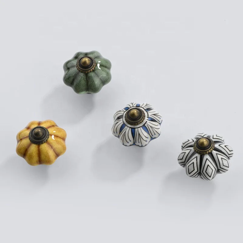 Ethnic Style Ceramic Cabinet Knobs Round Furniture Drawer Pulls for Bedroom Kitchen Living Room and Dresser Doors Cupboards