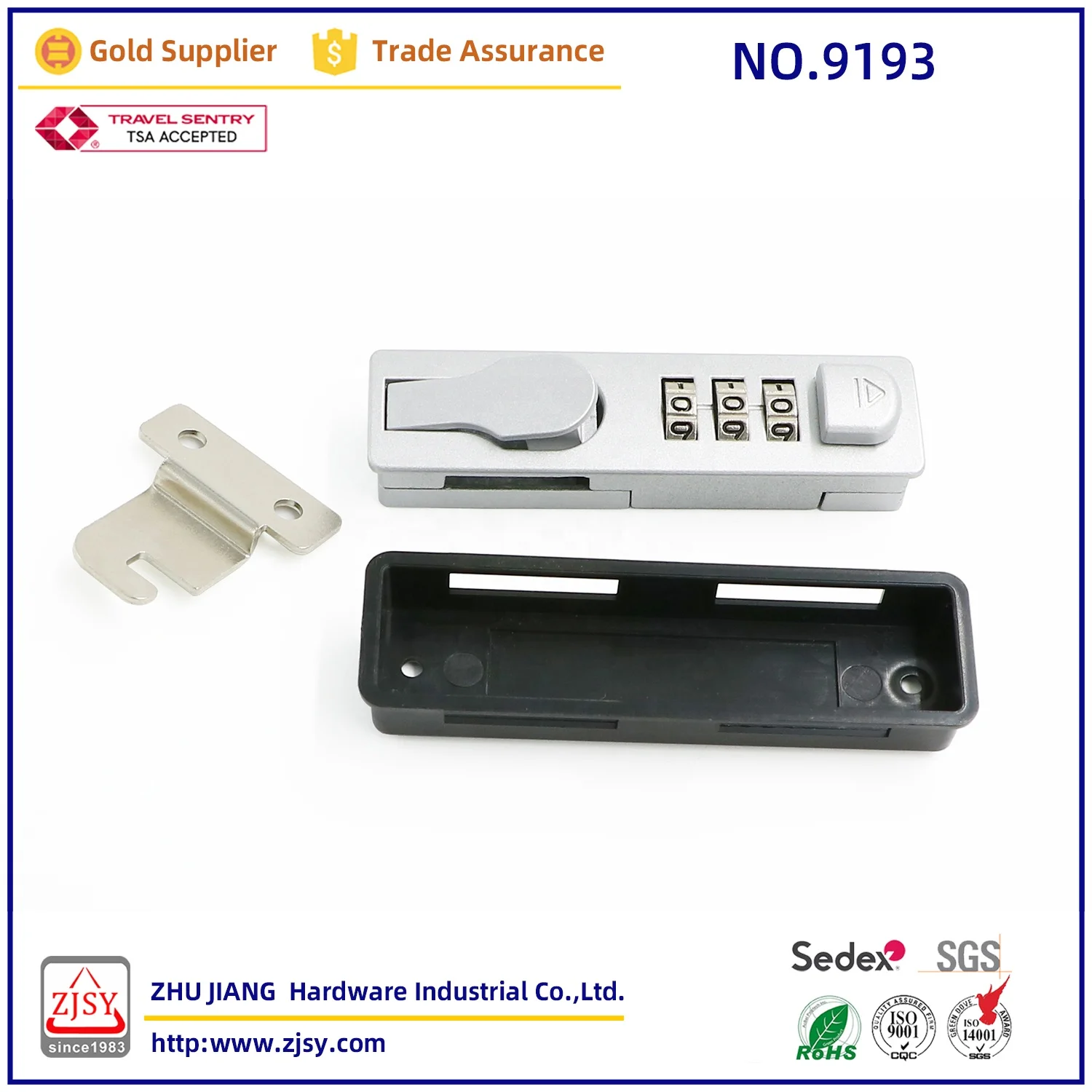 9193 High quality 3-digit trunk lock plastic shell zinc alloy solid bag anti-theft lock security travel Draw bar box lock