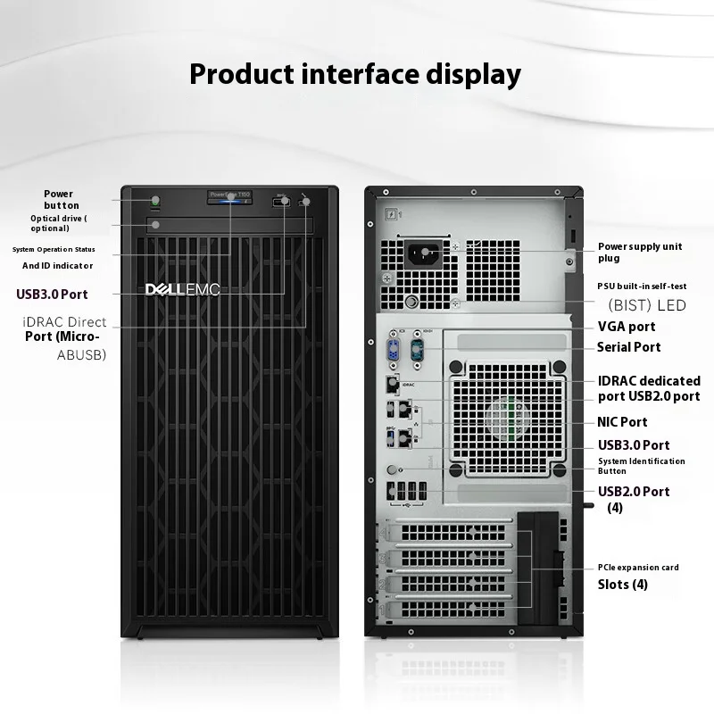 EMC server dell t150 intel xeon E-2314 8g 1t dvdrw 300w power supply tower data center servers dell t150 server