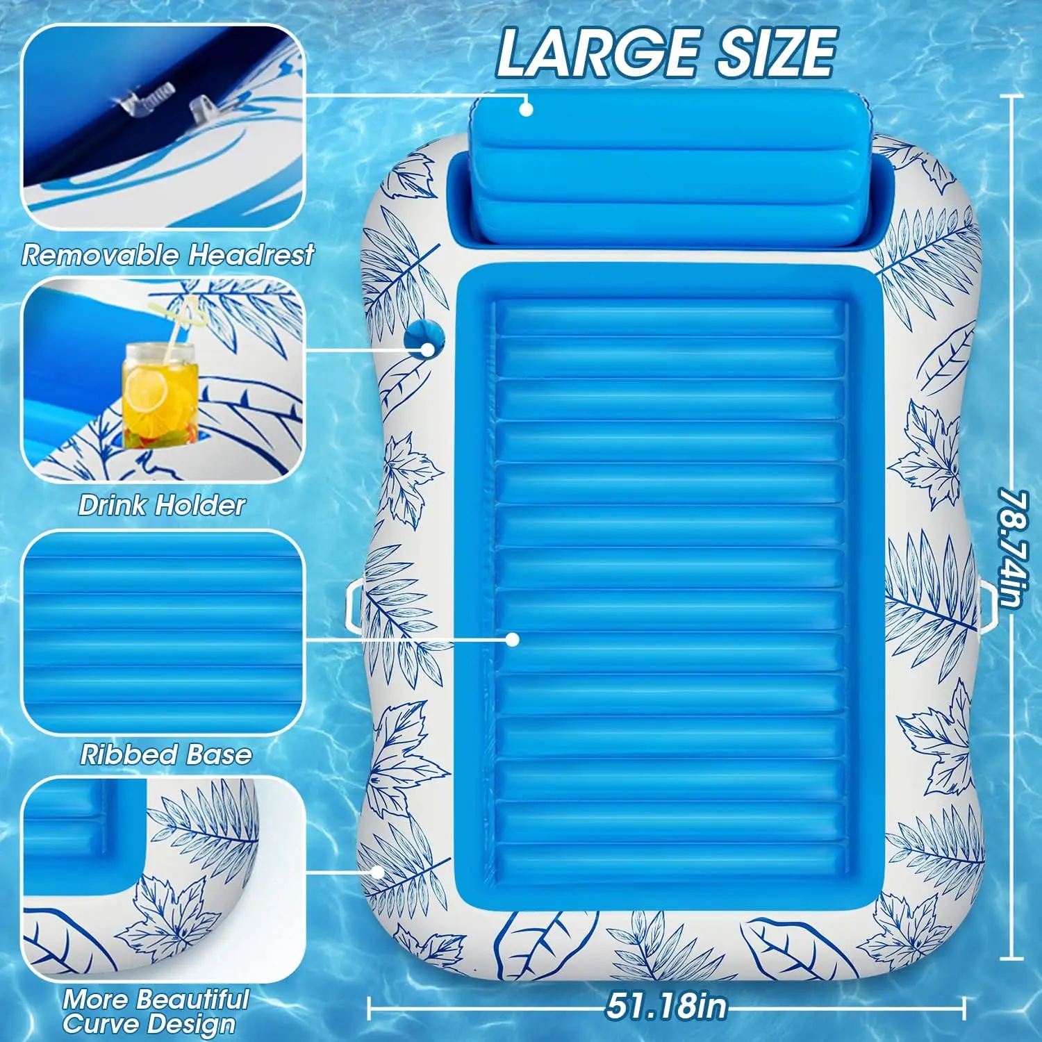 Wholesale Water Party Inflatable Swim Pool Float Lounger With Headrest Adult Blow Up Pool Beach Air Mattress Bed Customized