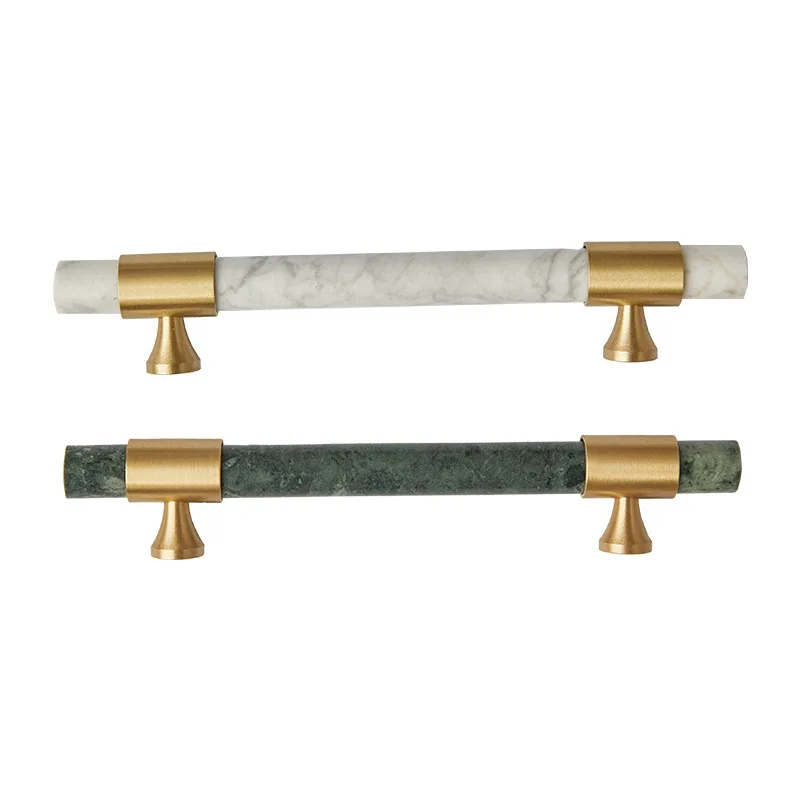 Marble Brass Long Handle Simple Nordic Drawer Cabinet Shoe Cabinet Light Luxury American Style Wardrobe Door Brass Marble Handle
